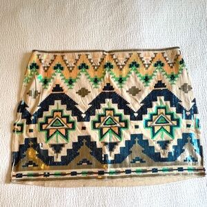 Cream and multicolored sequins mini skirt